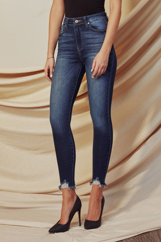 High Rise Frayed Bottom Jean –